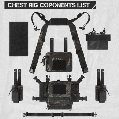 AQzxdc Tactical Chest Rig, Adjustable & Detachable Molle Micro Chest Rigs, with 5.56/7.62 Magazine Pouch, Pistol Pouch for CS