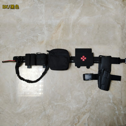 Tactical Military Belt Set With Right Hand Universal Holster & Quick Medical Kit & Small Sundries Bag & Triple Mag Bag & Gun Rop