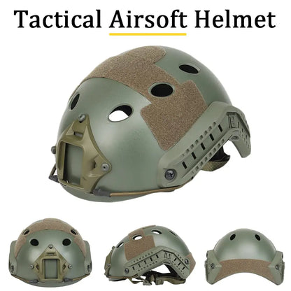 FAST Airsoft Helmet, with Full-Face Skull Paintball Mask, Steel Mesh Earmuffs, Flashlight, for Outdoor Shooting, Hunting, Games