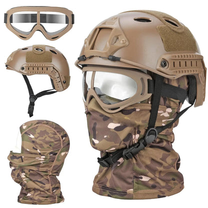 AQzxdc Tactical Helmet Set, Airsoft Mask Mesh,Elastic Balaclava Mask, Anti Fog Airsoft Goggles, Tactical Full Face Protection