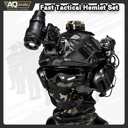 FAST Tactical Helmet Sets, with Tactical Headset and Telescope Model, Visor & Goggles, Flashlight, Signal Flashing Light, Mount