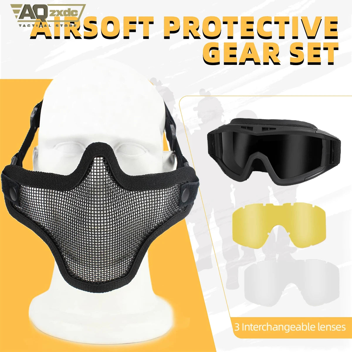 AQzxdc Tactical Helmet with Headset,Adjustable Helmet with Helmet Cover and Fcae Mask for Cosplay Military Tactical Airsoft Gear