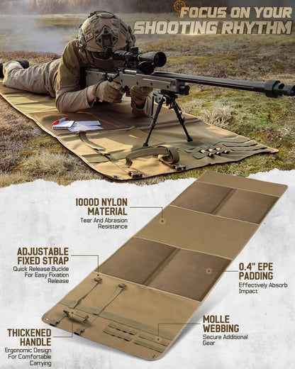 Shooting Mat Prone Tactical Shooting Pad Folded Shooter Blanket with Bipod Holder, for Hunting Outdoor Training Competition