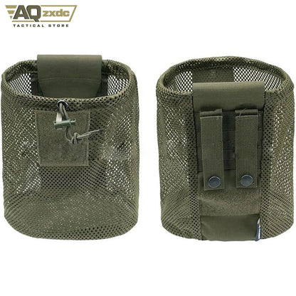 AQzxdc Tactical folding sundries storage waist bag MOLLE tactical mesh water bottle bag mesh recycling bag