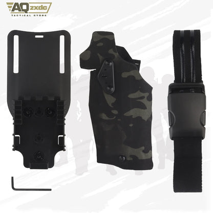 AQzxdc Military Left Hand Quick Holster, Tactical Hand Gun Drop Leg Thigh Pistol Holster  for Airsoft Glock 17 + X300 lamp
