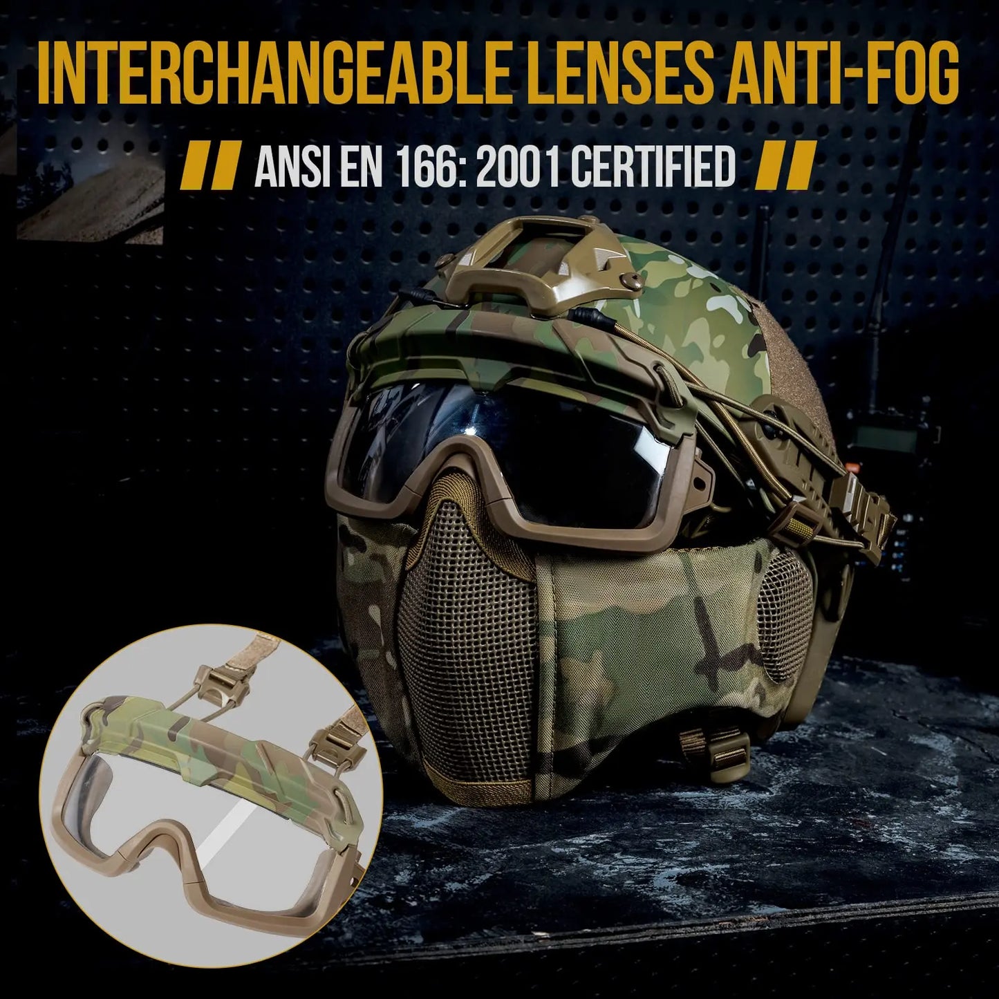 Airsoft Fast Helmet - Full Face Protective Tactical Helmet With Foldable Ear Protection Mask And Goggles for Airsoft Paintball