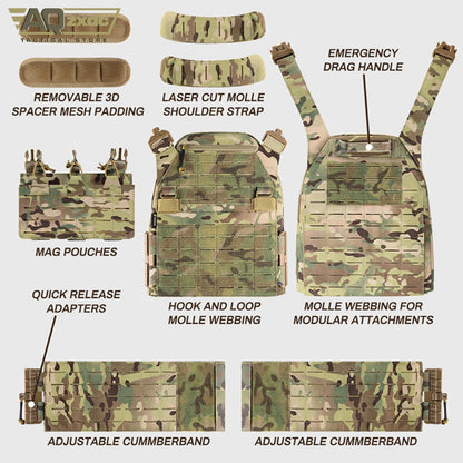 Tactical GBRS LBT V2 Lightweight Tactical Plate Carrier with Molle Quick Release Protective Vest for Outdoor Paintball Game