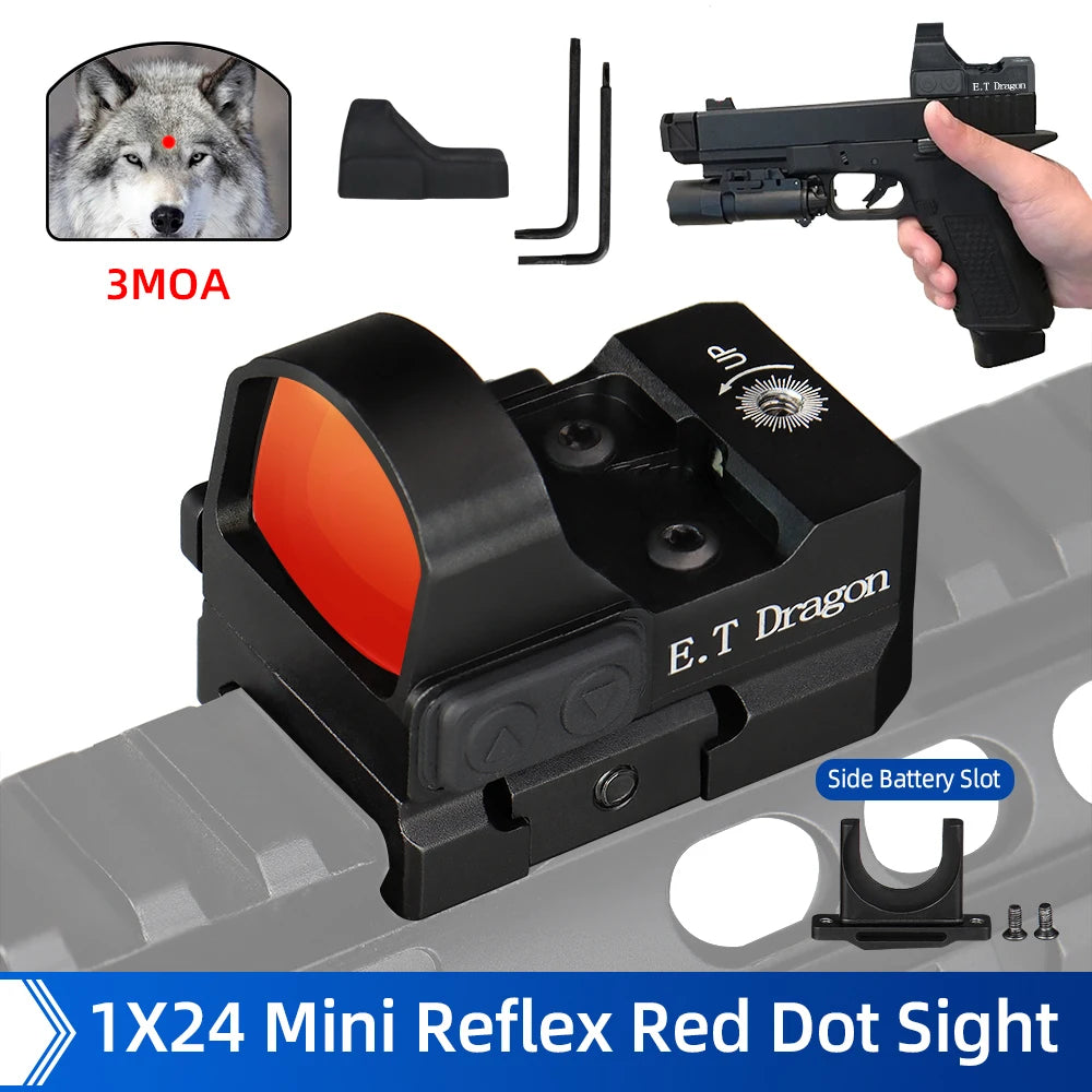 E.T Dragon 1x17x24 AR15 M4 AK47 Pistol Red Dot Scope 9mm Mini Sight With 2M Water Proof Fit 21.2mm Picatinny G 17 19 gs2-0132