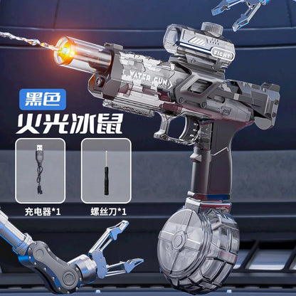 Cross-border fire ice rat electric high-pressure water gun large-capacity long-range light gun linkage breaching Wear a fire hat