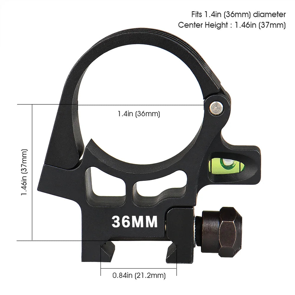 Hunting Scope accessories PVS-18 Night Vision Mount 1.4 Inch 36mm Tube Size Aluminum alloy with Bubble Level fits 21.2mm 24-0252
