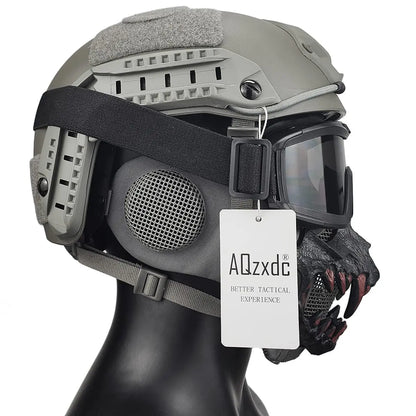 AQzxdc  Airsoft Military Helmet with Tactical Goggles And Steel Mesh Mask(With Ear Protective ) 6MM Super Thick Paintball Helmet