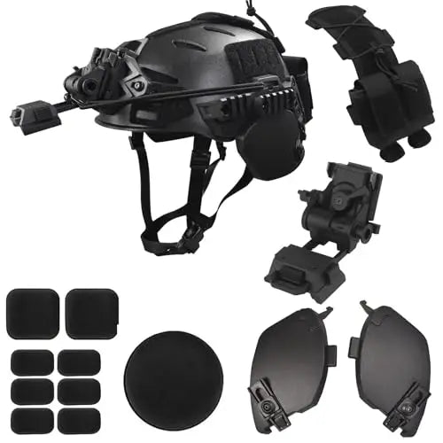 Airsoft Helmet Set with Rail 3.0 Adjustable Chin Strap/Protective Ear Side Cover/Night Vision Mount and Helmet Battery Pouch