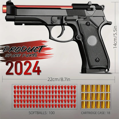Shell Ejecting Toy Gun Mechanical M9a3 Continuous Fire Pistol Decompression Toy Empty Hanging Soft Bullet Toy Gun Gift