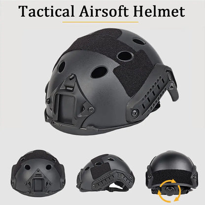 FAST Tactical Helmet Sets, with Tactical Headset and Telescope Model, Visor & Goggles, Flashlight, Signal Flashing Light, Mount