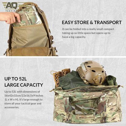 Airsoft Gear Duffle Bag 52L Heavy Duty Extra Large Duffle Bag PTG Backpack Outdoor Camping Large Storage Bag Tactical Travel Bag