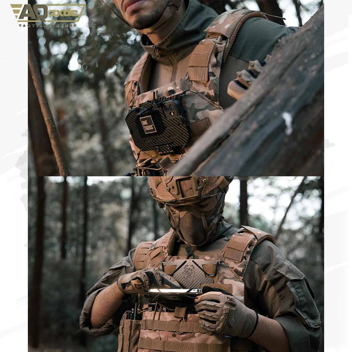 AQzxdc MOLLE Phone Holder, Plate Carrier Accessories Tactical Vest Phone Holder Phone Chest Mount for Cellphone Screen 4.7"-6.8"
