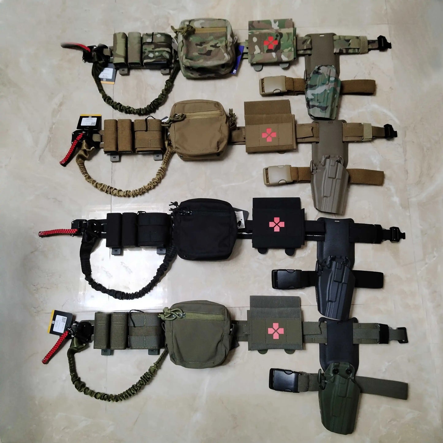 Tactical Military Belt Set With Right Hand Universal Holster & Quick Medical Kit & Small Sundries Bag & Triple Mag Bag & Gun Rop