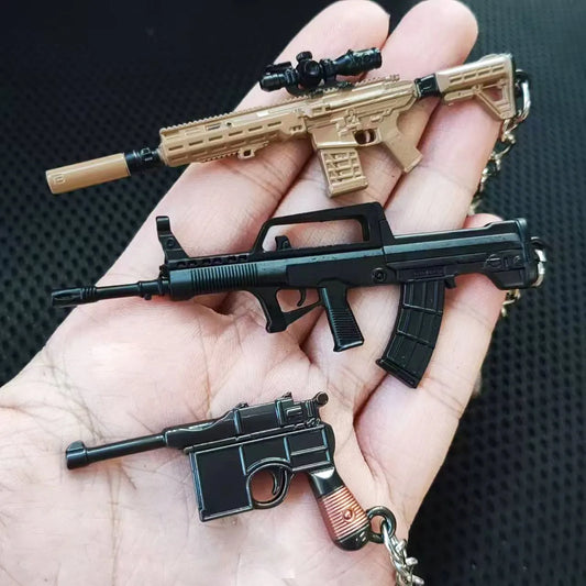 Miniature QBZ95 Rifle M1896 Pistol Model Alloy M7 G34 Toy Gun Keychain Bag Pendant Ornaments Children Toy Birthday Gift