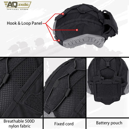 Tactical Helmet Cover with NVG Battery Pouch Hunting for Fast Helmet Size M/L & L/XL Military Paintball Hunting Shooting Gear