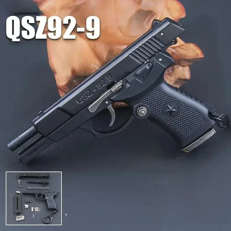 1:3 QSZ92 Toy Gun Model Semi Alloy Detachable Mini Gun Pistol Keychain Home Pendant Ornament for Boys Gift