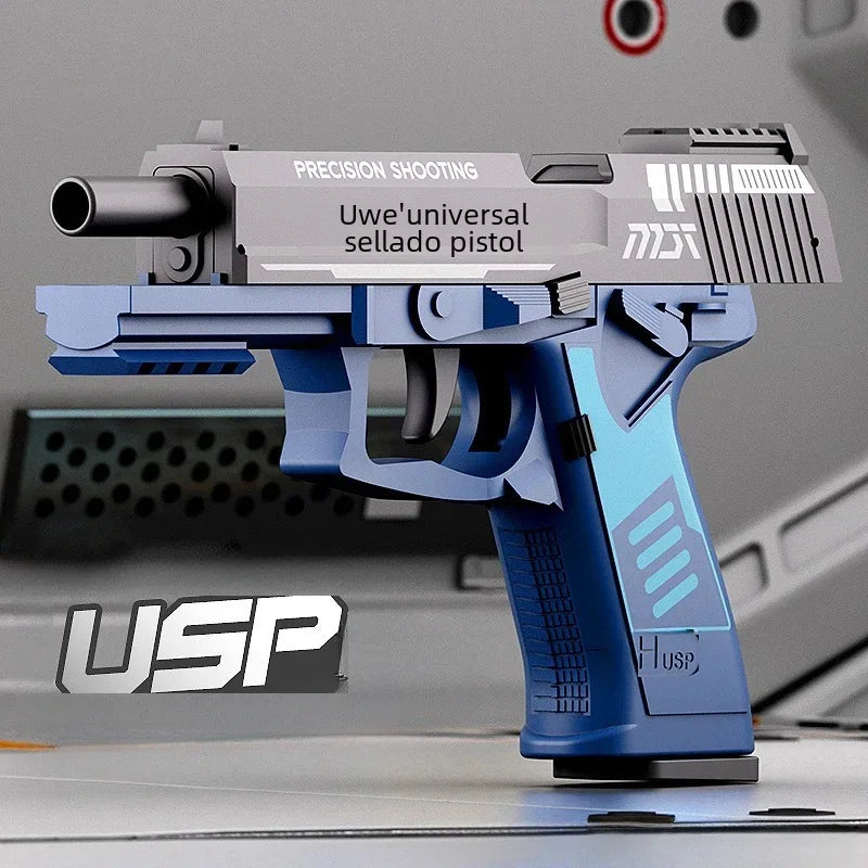 Csnoobs USP Shell Ejection Pistol Continuous Firing Airsoft Blowback Soft Bullet Gun Empty Hanging Weapon Children Toy Boys Gift