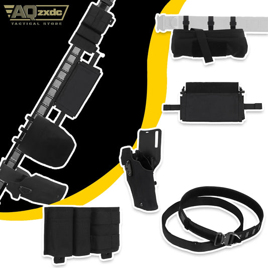 AQzxdc Tactical Assault Left Hand Holster Belt Set with Triple Mmagazine Pouch, PHC Sundry Bag, FC First Aid Kit,Airsoft Holstes