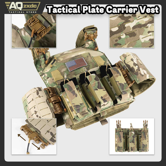 Tactical Plate Carrier Vest with Quick Release Function, with Mag Pouch 2.0 Lightweight Airsoft Vest Quick Release Equipment