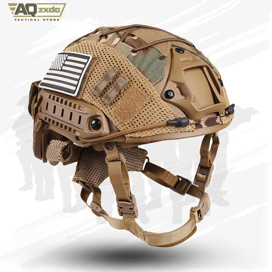 AQzxdcAdjustable Tactical Helmet Set with Counterweight Pouch & Cover for Airsoft, Cosplay, Military Gear Paintball War Game
