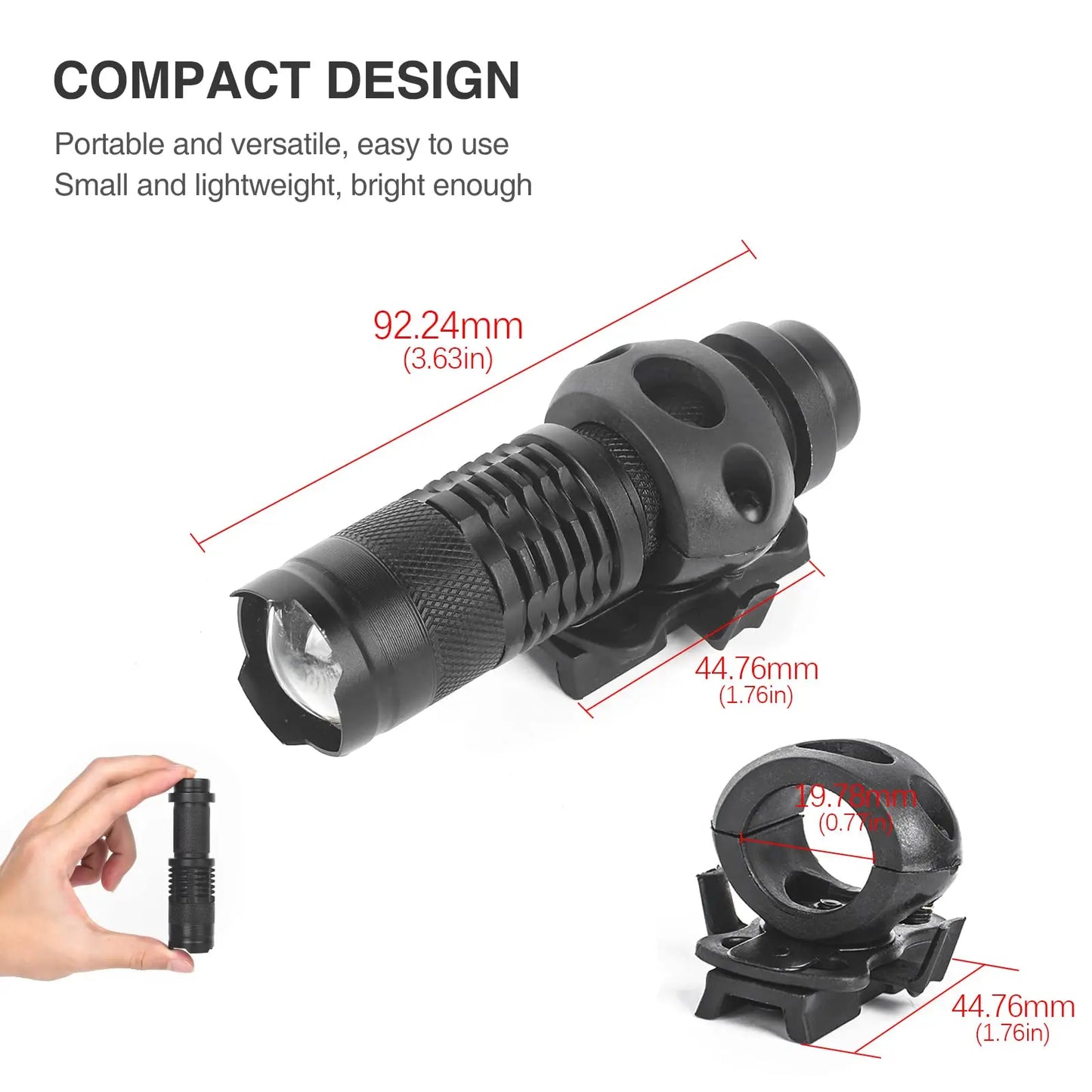 AQzxdc Military Helmet Light, Mini Clampable Tactical Flashlight with, Compact Helmet Mounted LED with Fast Helmet Clip Rail