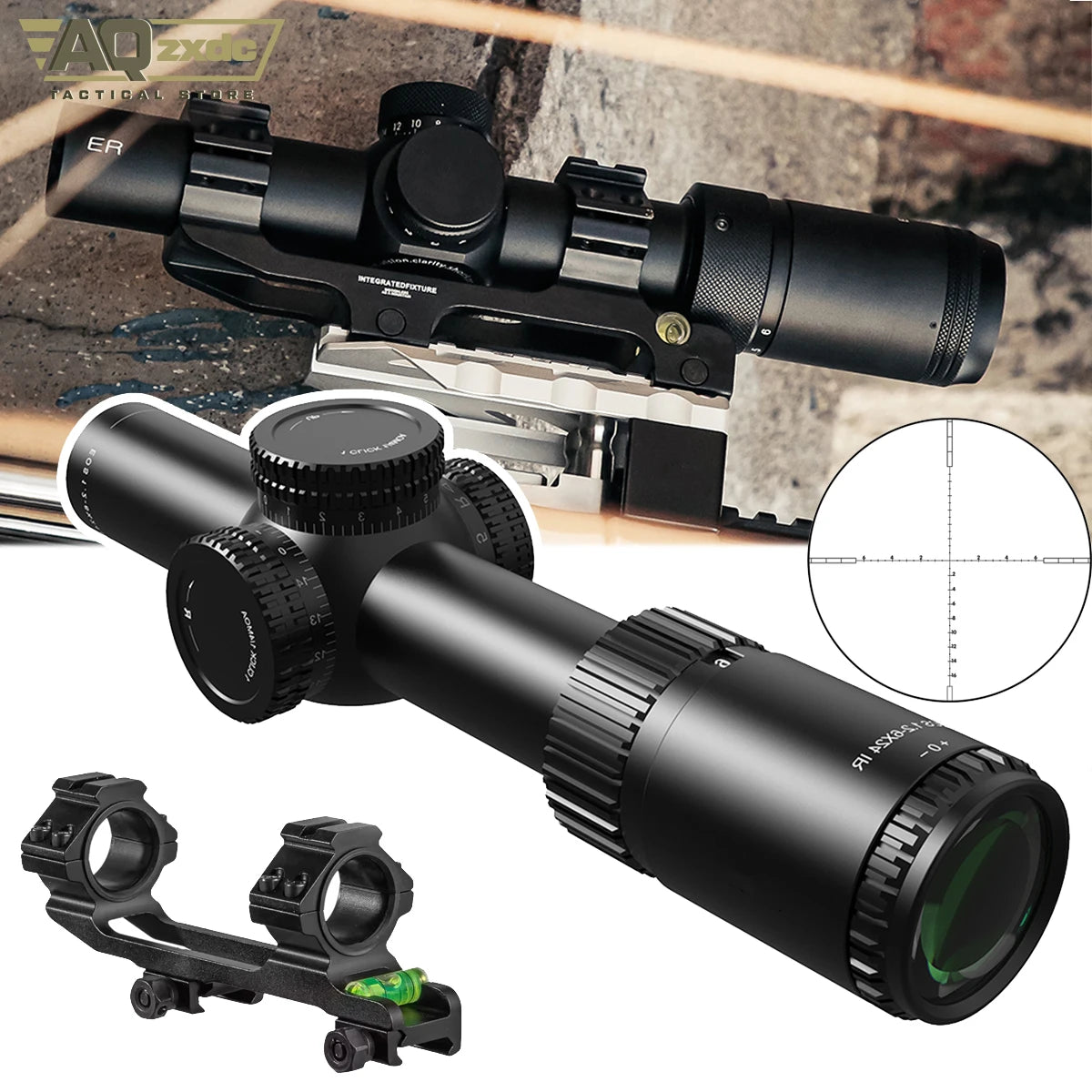 Tactical 1.2-6x24 Scope with 25mm Scope Bracket IR Portable Outdoor Hunting Telescope for Airgun Hunting Paintball Accessories