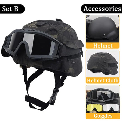 M88 Tactical Helmet Sets, wiht Helmet Cloth Goggles and Mount Kit Full-Covered Military Protective Combat Airsoft Paintball Helm