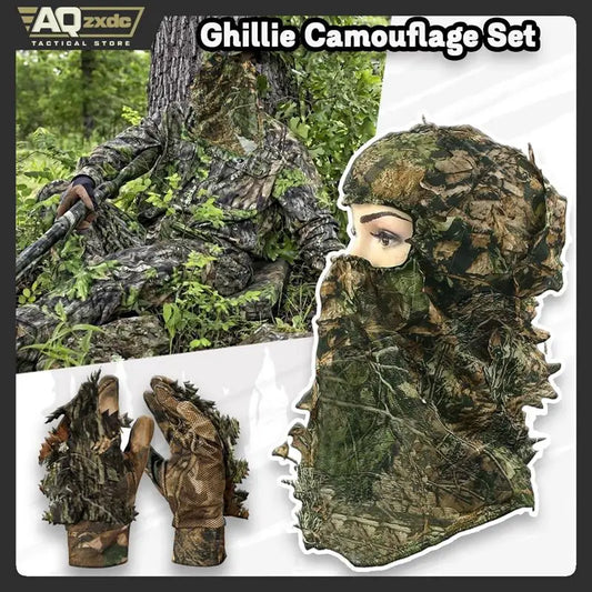 Ghillie Camouflage 3D Leafy Full Face Mask Camo Hunting Gloves, Camo Hunter Hunting Accessories for Hunting Tactical Camouflage