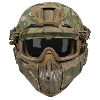 Airsoft Fast Helmet - Full Face Protective Tactical Helmet With Foldable Ear Protection Mask And Goggles for Airsoft Paintball