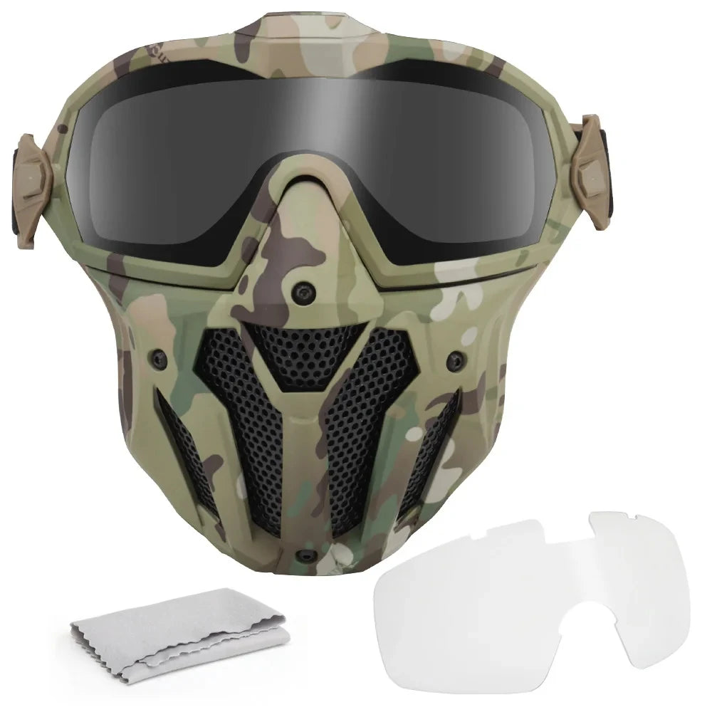 AQzxdc Tactical Airsoft Paintball Face Mask With Fan Breathable Anti-fog Full Face Mask Hunting Shooting Militar Protective Mask
