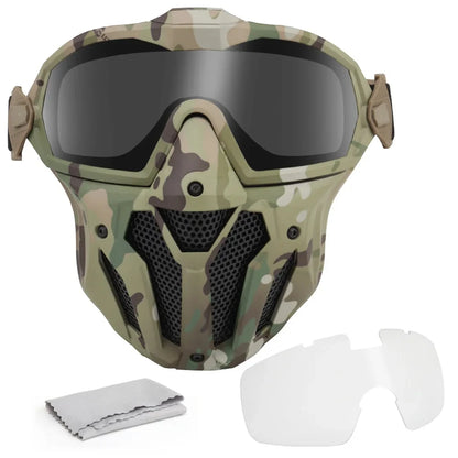 AQzxdc Tactical Airsoft Paintball Face Mask With Fan Breathable Anti-fog Full Face Mask Hunting Shooting Militar Protective Mask