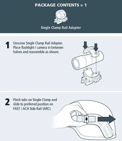 Single Clamp Rail Adaptor, Tactical Flashlight Accessories, Attaches to FAST/ACH/MICH Street Helmets, Fits 20-33MM Torches