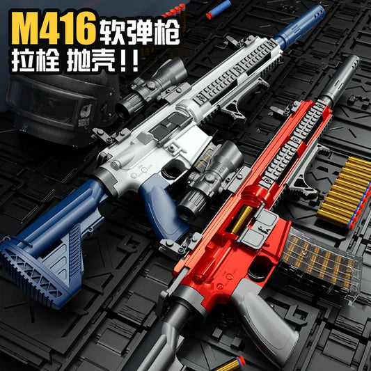 Children's M416 shell throwing soft bullet gun can fire toy gun, boys' outdoor chicken eating submachine gun model