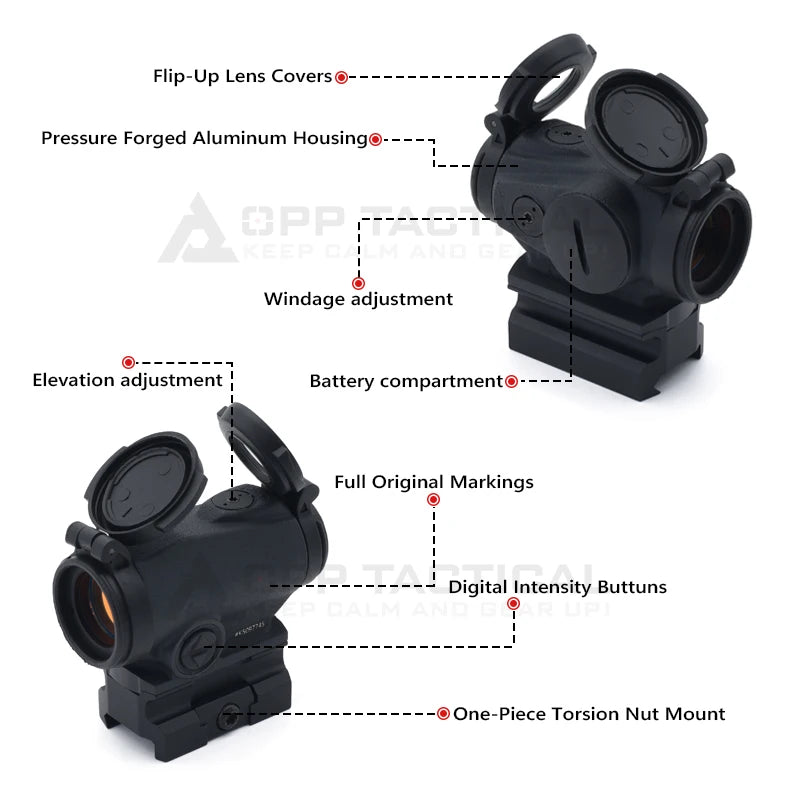 OPP TACTICAL RDS 2MOA Red Dot Reflex Sight With 39 mm One-piece TNP Mount with Original Packing and Markings