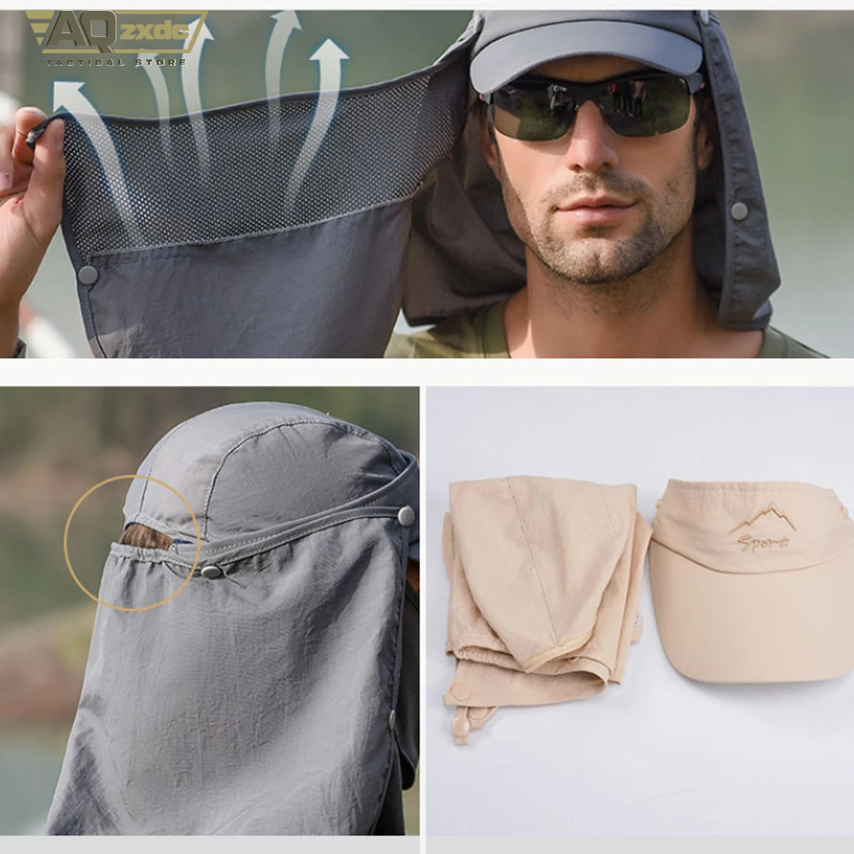 AQzxdc Unisex Adults Breathable Fishing Baseball Cap Multifunctional Quick Dry Sun Hat Outdoor Legionnaire Cap