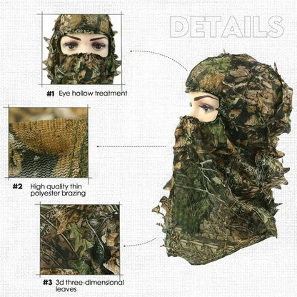 Ghillie Camouflage 3D Leafy Full Face Mask Camo Hunting Gloves, Camo Hunter Hunting Accessories for Hunting Tactical Camouflage