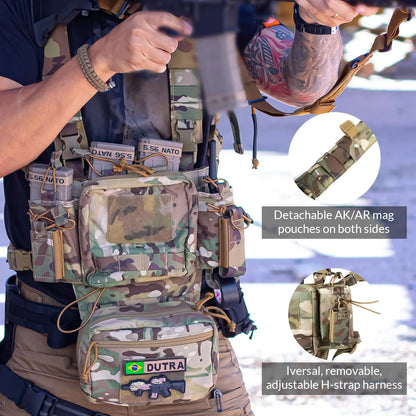 AQzxdc Tactical Chest Rig, Adjustable & Detachable Molle Micro Chest Rigs, with 5.56/7.62 Magazine Pouch, Pistol Pouch for CS