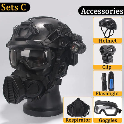 AQ Heavy-Duty Tactical Helmet Set, with Paintball Mask & Telescope Model & Soundproof Headphones, Aluminum Alloy L4G24 NVG Mount