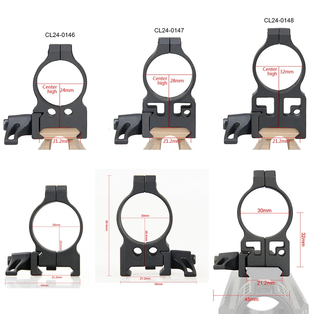 PPT Tactical 2PCS/Set Steel Quick Release Low Medium High Profile Mount 25.4mm 30mm Diameter Hunting Scope Ring for Outdoor