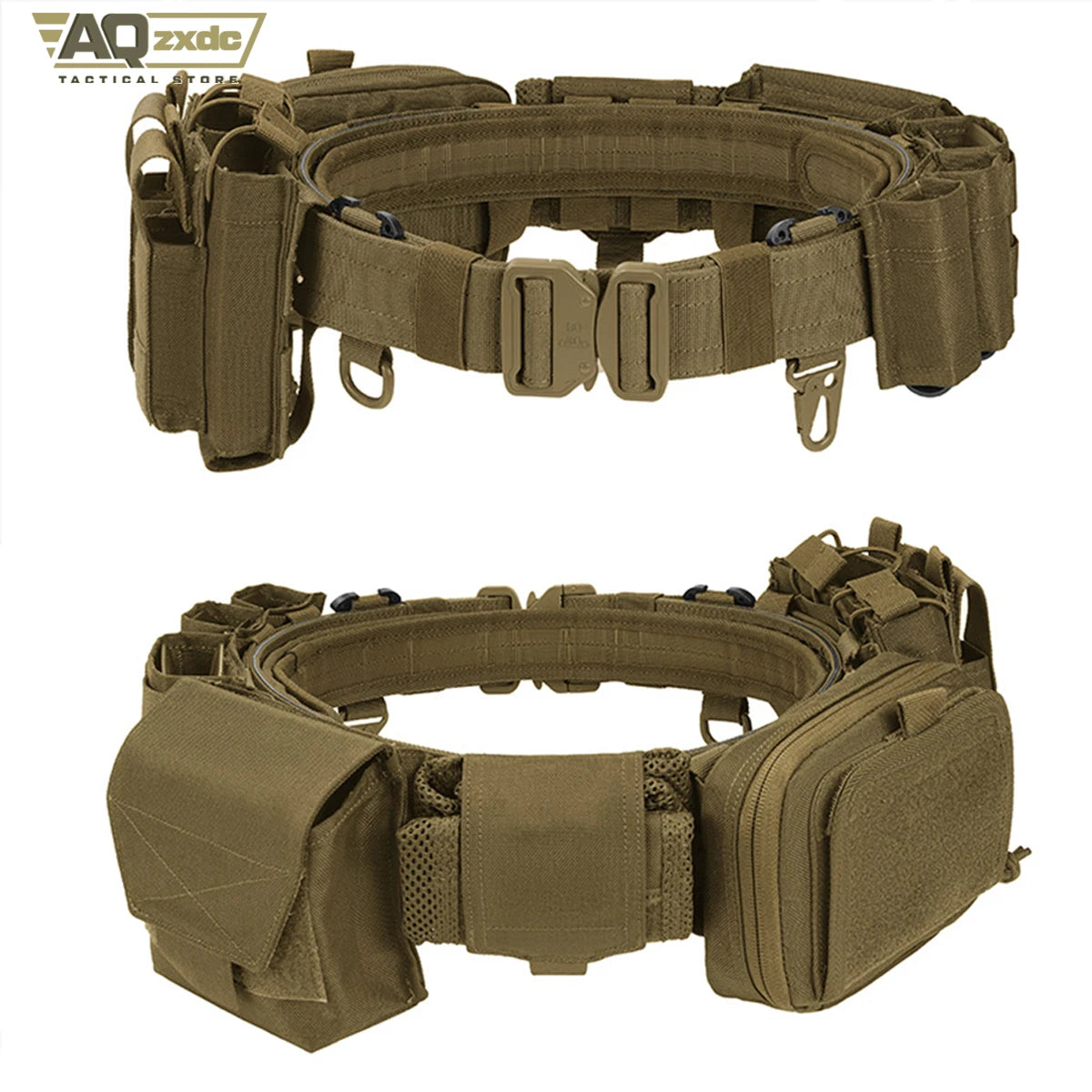 Tactical Assault Belt Set, Detachable Multifunctional 7-Piece Set with Double Magazine Pouch, Map Map, Sundry Bag & Glove Hook