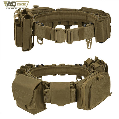 Tactical Assault Belt Set, Detachable Multifunctional 7-Piece Set with Double Magazine Pouch, Map Map, Sundry Bag & Glove Hook