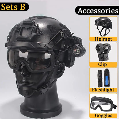 AQ Heavy-Duty Tactical Helmet Set, with Paintball Mask & Telescope Model & Soundproof Headphones, Aluminum Alloy L4G24 NVG Mount