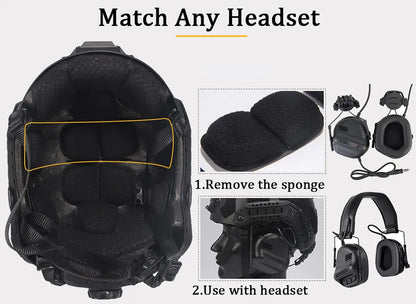 AQ Heavy-Duty Tactical Helmet Set, with Paintball Mask & Telescope Model & Soundproof Headphones, Aluminum Alloy L4G24 NVG Mount