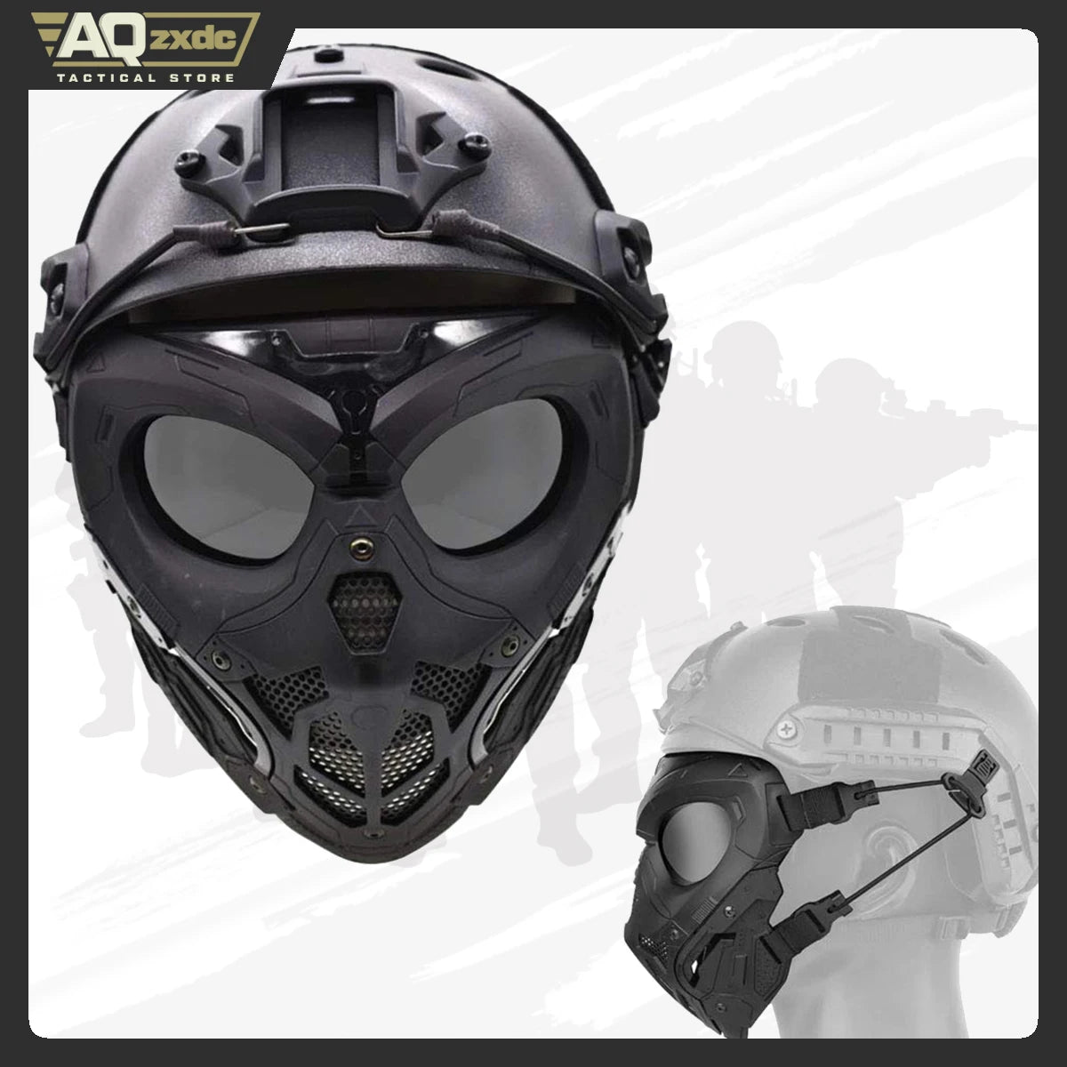 Tactical Protective Airsoft Mask Full Face Mask Dual Mode Wearing Design Adjustable Strap for Airsoft Paintball Game Movie Props
