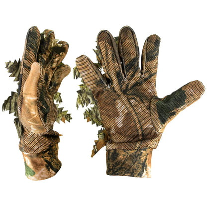 AQzxdc 3D Leafy Camo Hunting Gloves, Anti-Slip Full Finger Woodland Camouflage Tactical Lightweight Gloves for Turkey Hunting