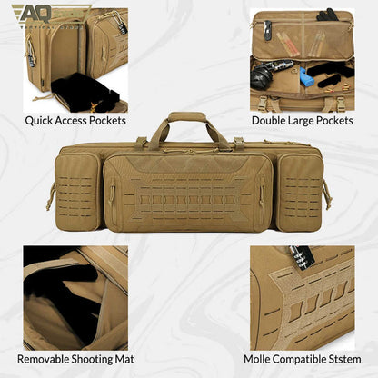 Double Rifle Case Gun Bag, Safely Long-Barrel Firearm Transportation Cases Locks, All-Weather Soft Tactical Range Bag Ackpack